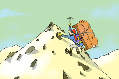 Авторский рисунок блога Альпинист забирается на эверест