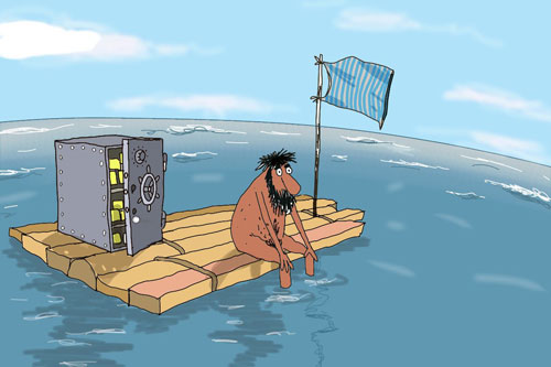 Мужик на плоту в море