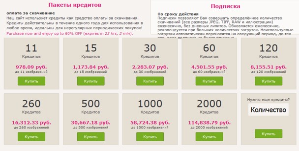 Цены на скачаивание